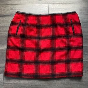 Talbots Woman Petites Wool Blend Red Black Plaid Lined Skirt Size 18WP